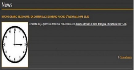 NUOVO ORARIO INIZIO GARE: DA DOMENICA 28 GENNAIO FISCHIO D'INIZIO ALLE ORE 15.00